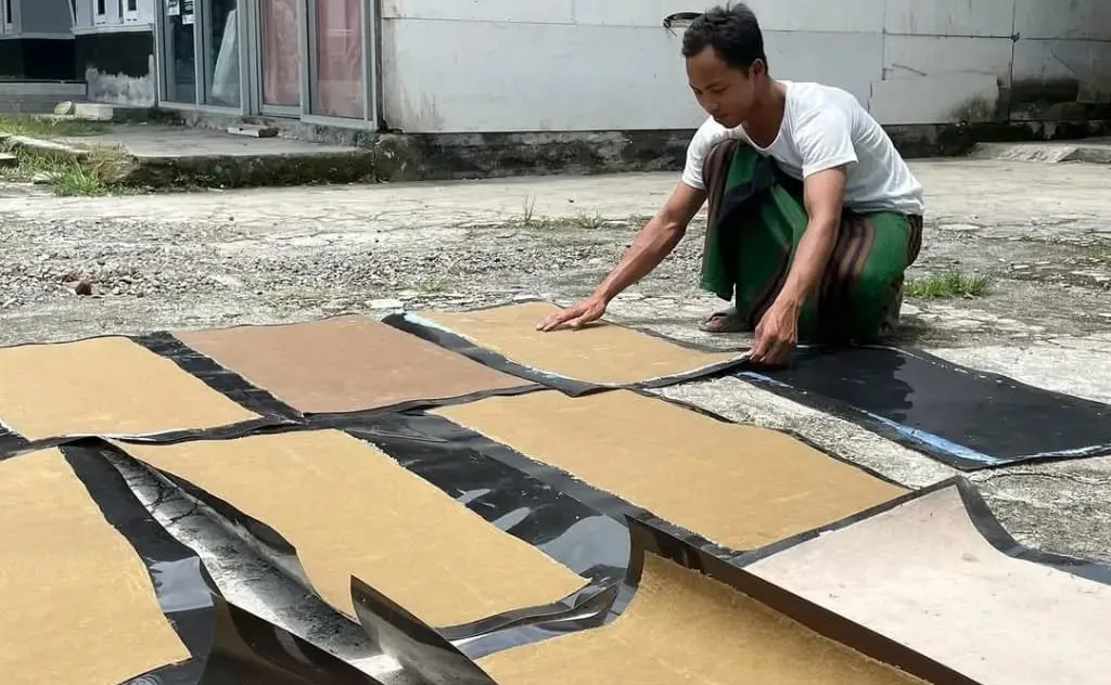 Proses pembentukan lembaran kulit Vegan Leather. (Foto: Instagram @mustav.co)